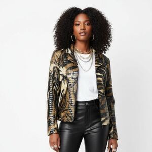 Selene Animal Print Brown Zip Up Lined Waist Length Jacket 6